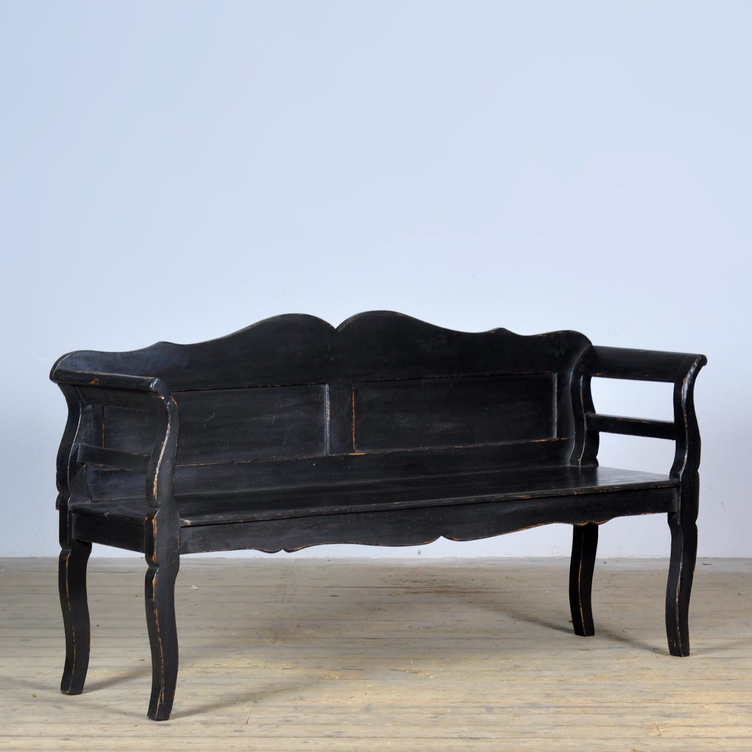 Rustic Antique black Pine Bench, 1920s