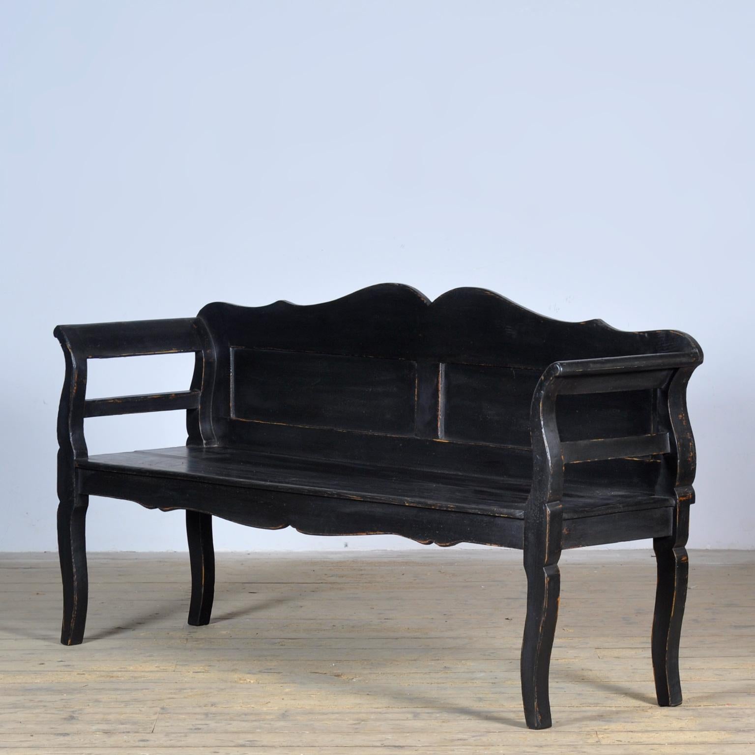Antique black Pine Bench, 1920s 1
