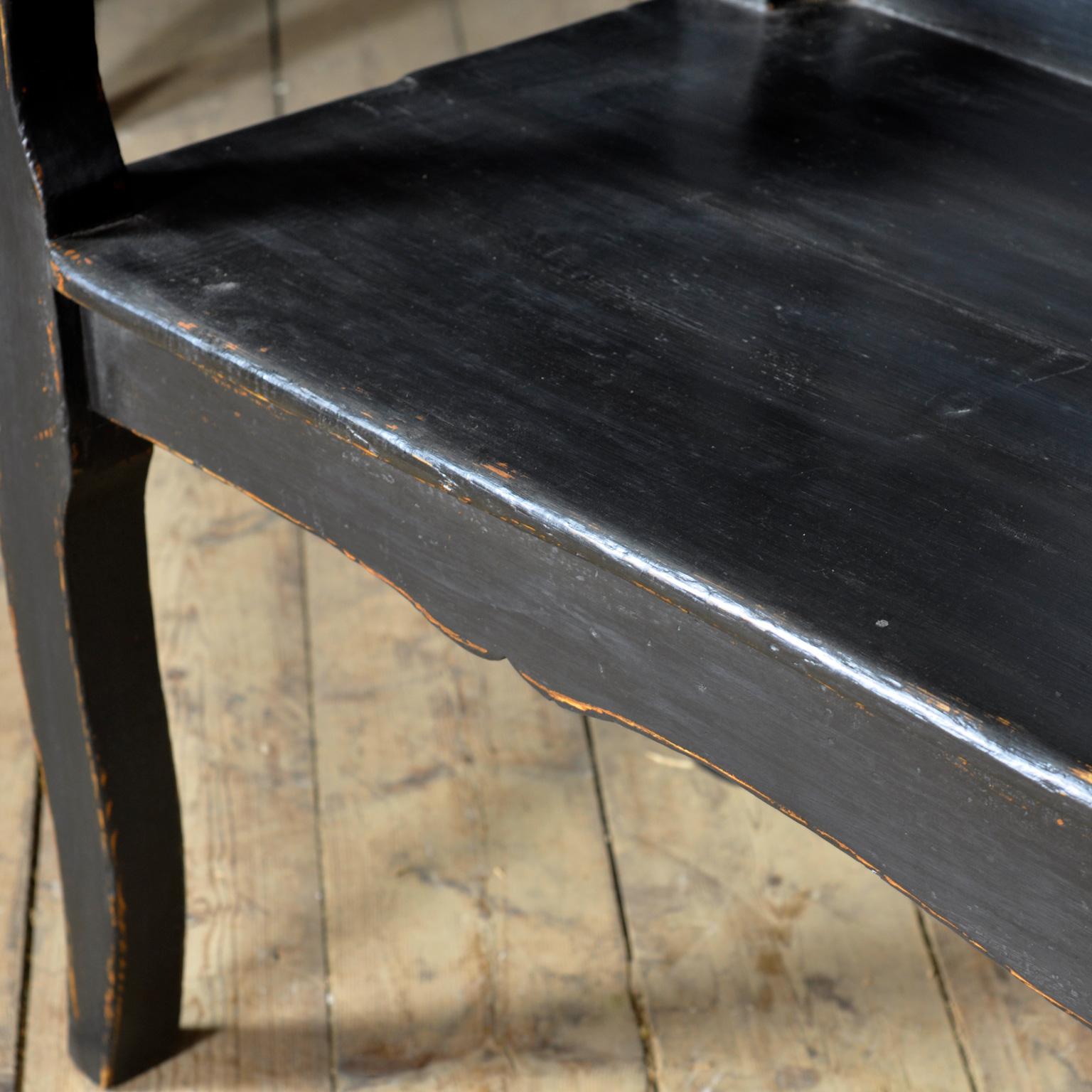 Antique black Pine Bench, 1920s 2