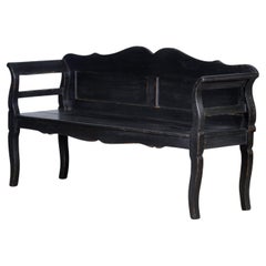 Antique black Pine Bench, 1920s