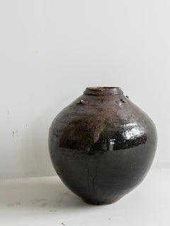 Antique Black Pottery Jar / 1500s / Wabi-Sabi Tsubo / Beautiful Vase