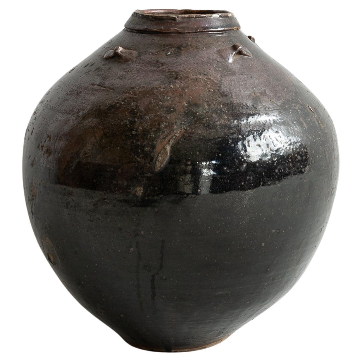 Antique Black Pottery Jar / 1500s / Wabi-Sabi Tsubo / Beautiful Vase