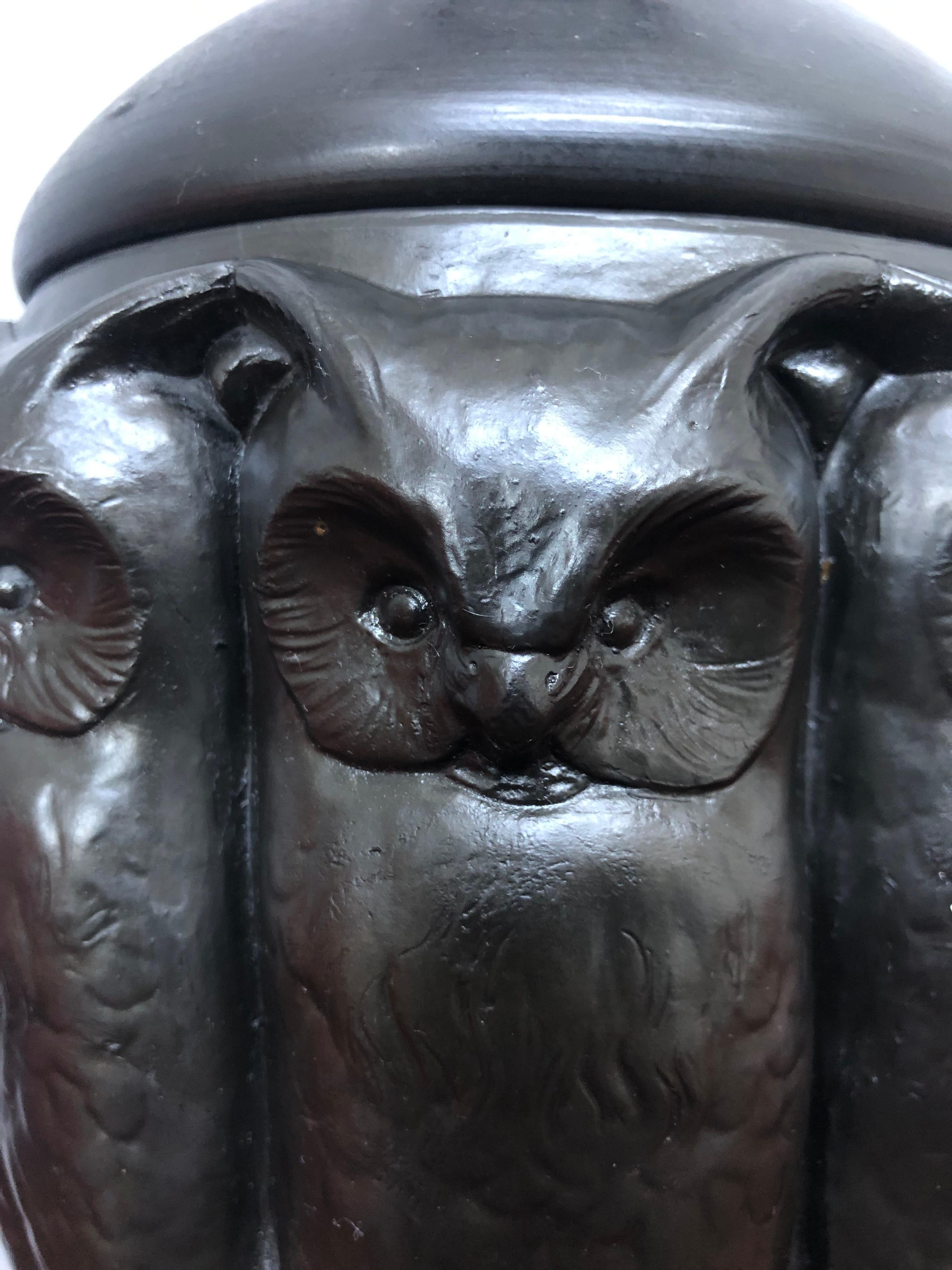 Antique Black Pottery Owl Table Lamp by L. Hjorth of Bornholm In Good Condition For Sale In Søborg, DK