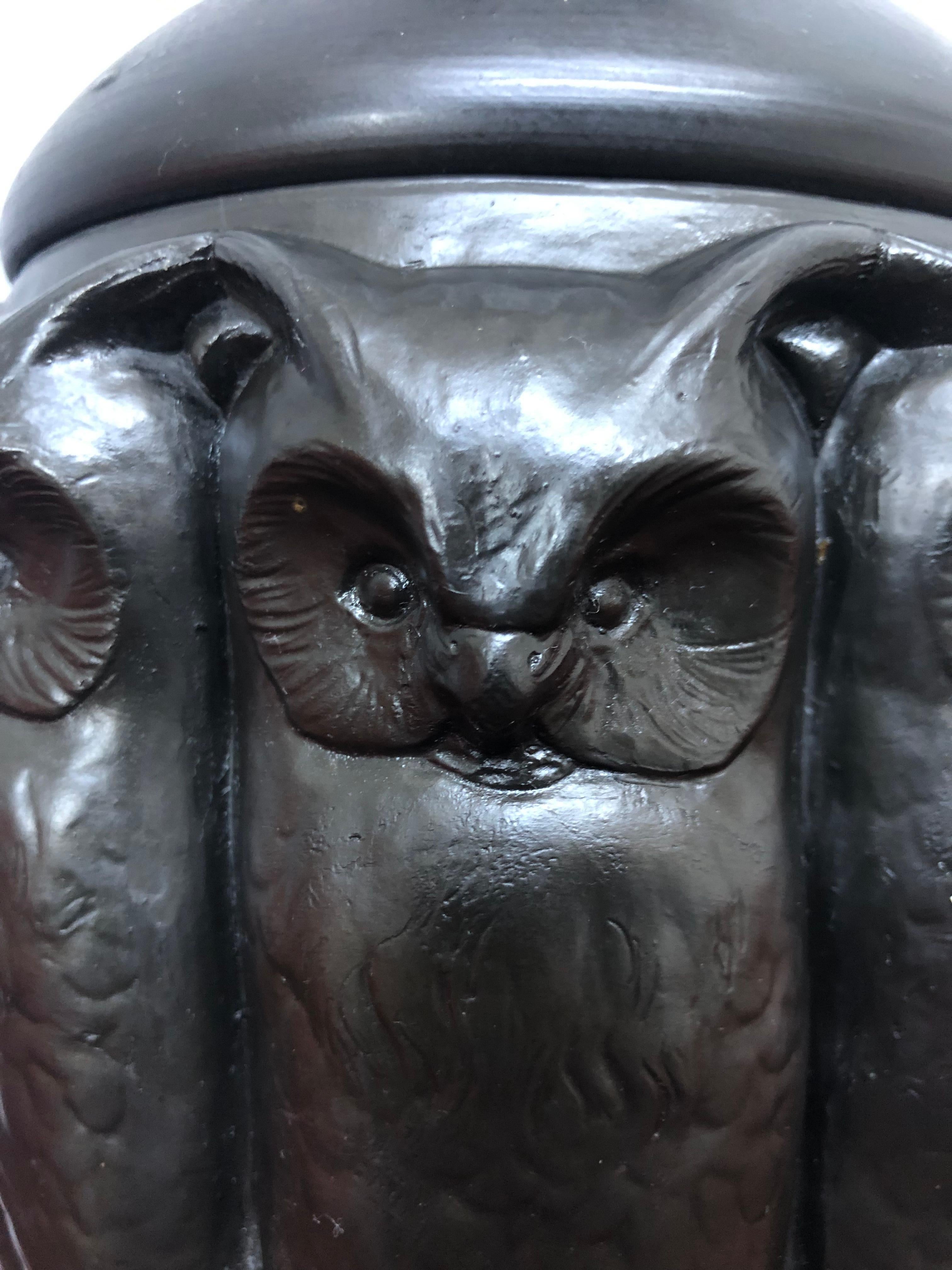 Late 19th Century Antique Black Pottery Owl Table Lamp by L. Hjorth of Bornholm For Sale