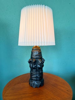 Antique Black Pottety Table Lamp By Edvard Frederik Sonne Bornholm Denmark
