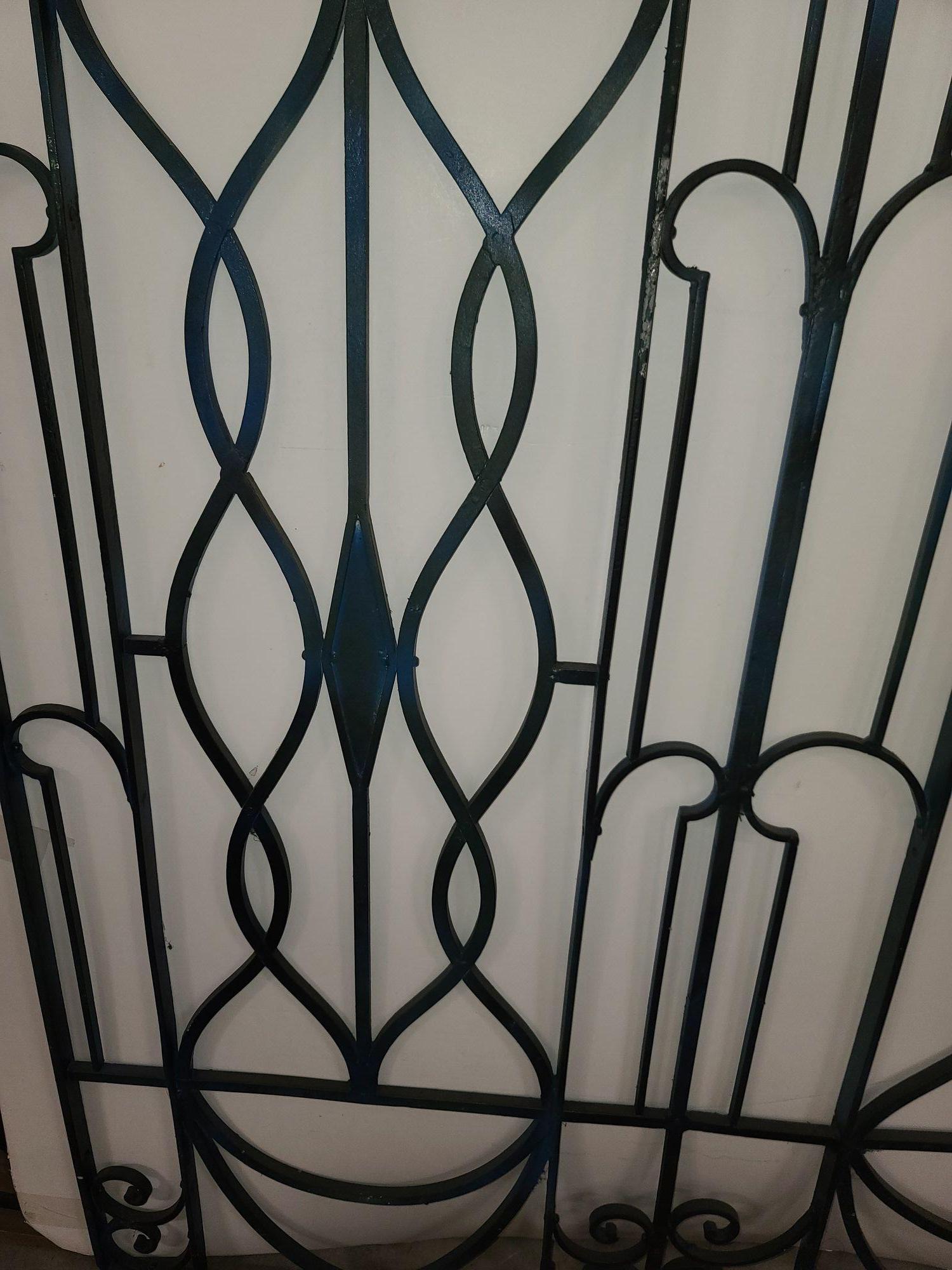 American Antique Black Regency Scrolling Wrought Iron Fence Panel For Sale