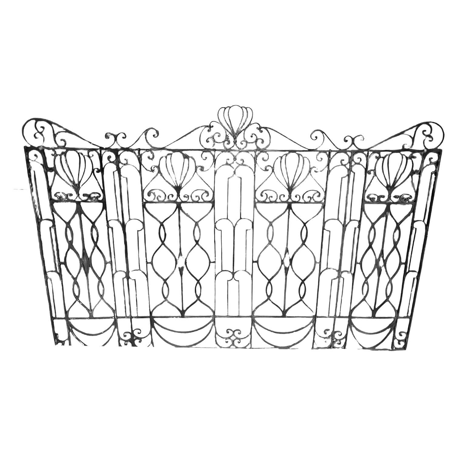 Antique Black Regency Scrolling Wrought Iron Fence Panel For Sale