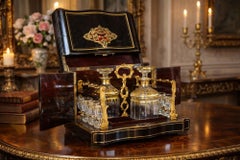 Antique Black Rosewood Liquor Case, 1890s, Set of 11