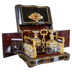 Antique Black Rosewood Liquor Case, 1890s, Set of 11