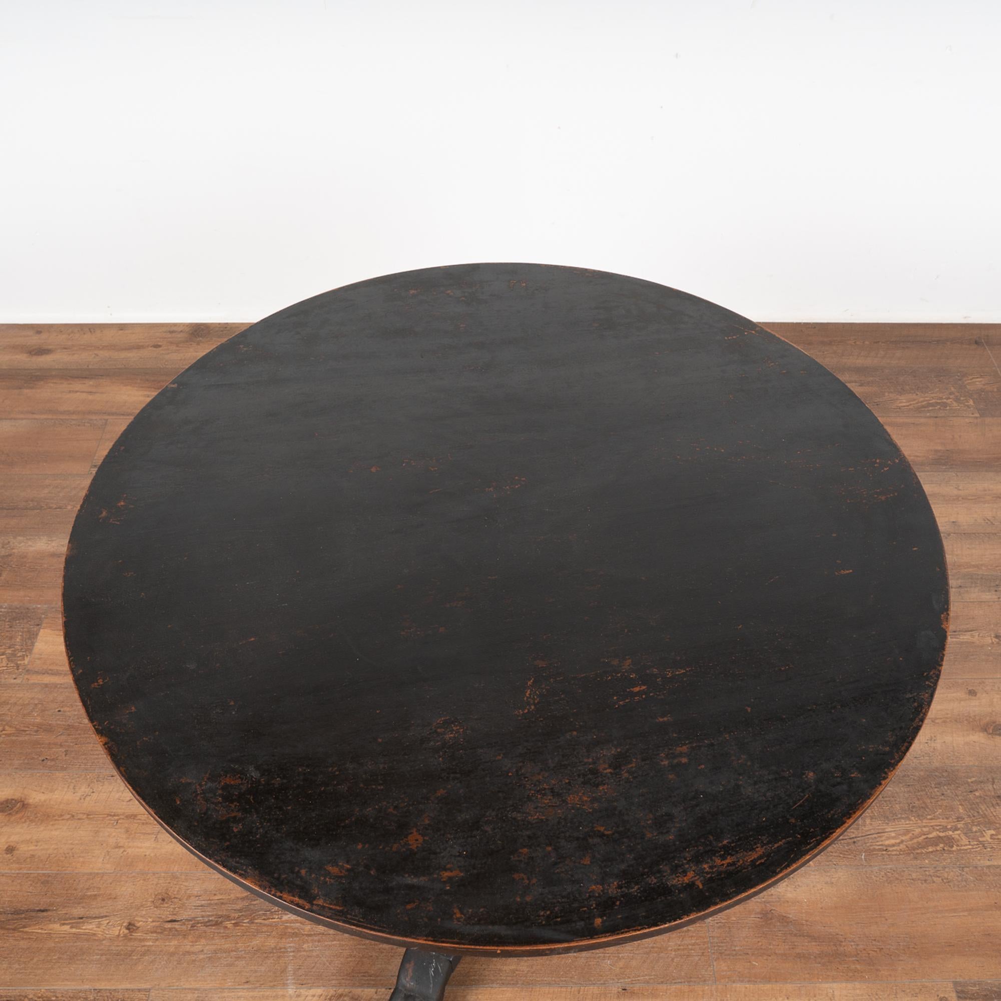 19th Century Antique Black Round Drum Table, Sweden circa 1820-40