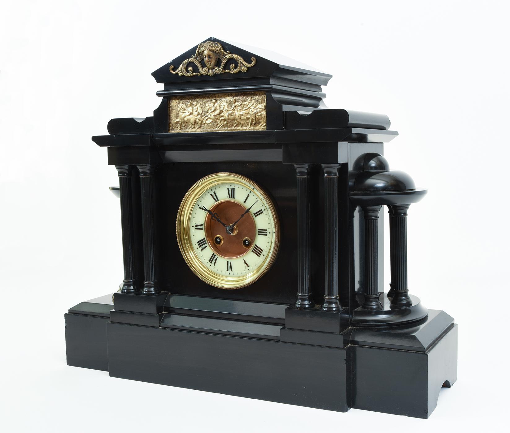 Antique Black Slate Classic Mantel or Desk Clock 5