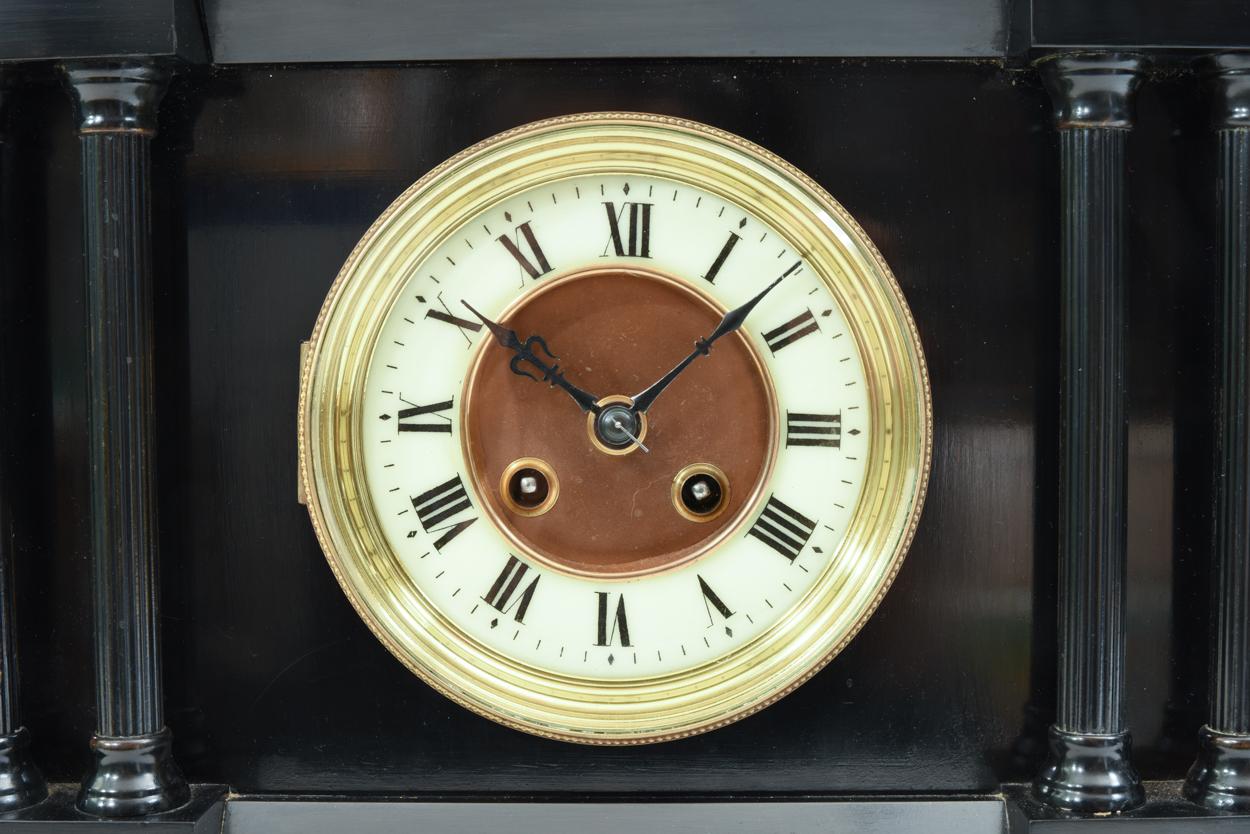 European Antique Black Slate Classic Mantel or Desk Clock