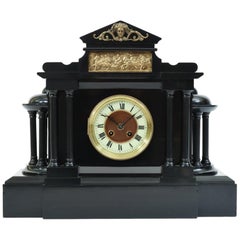 Antique Black Slate Classic Mantel or Desk Clock