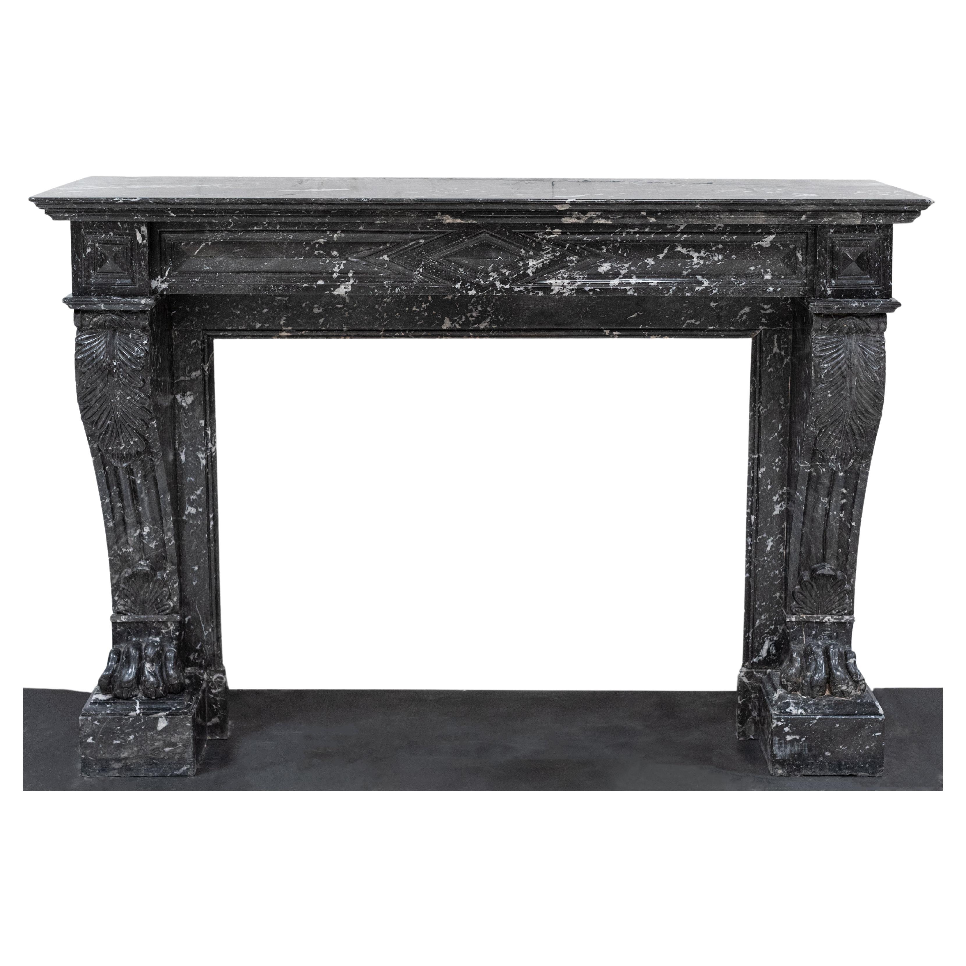 Antique Black St Anne's Marble Napoleon III Style Fire Surround For Sale