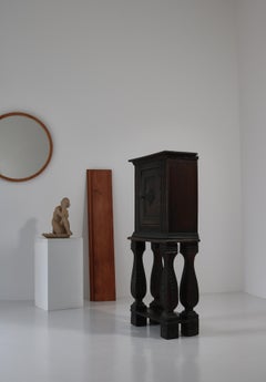 Antique Black Stained Baroque Cabinet in Dark Stained Carved Oak