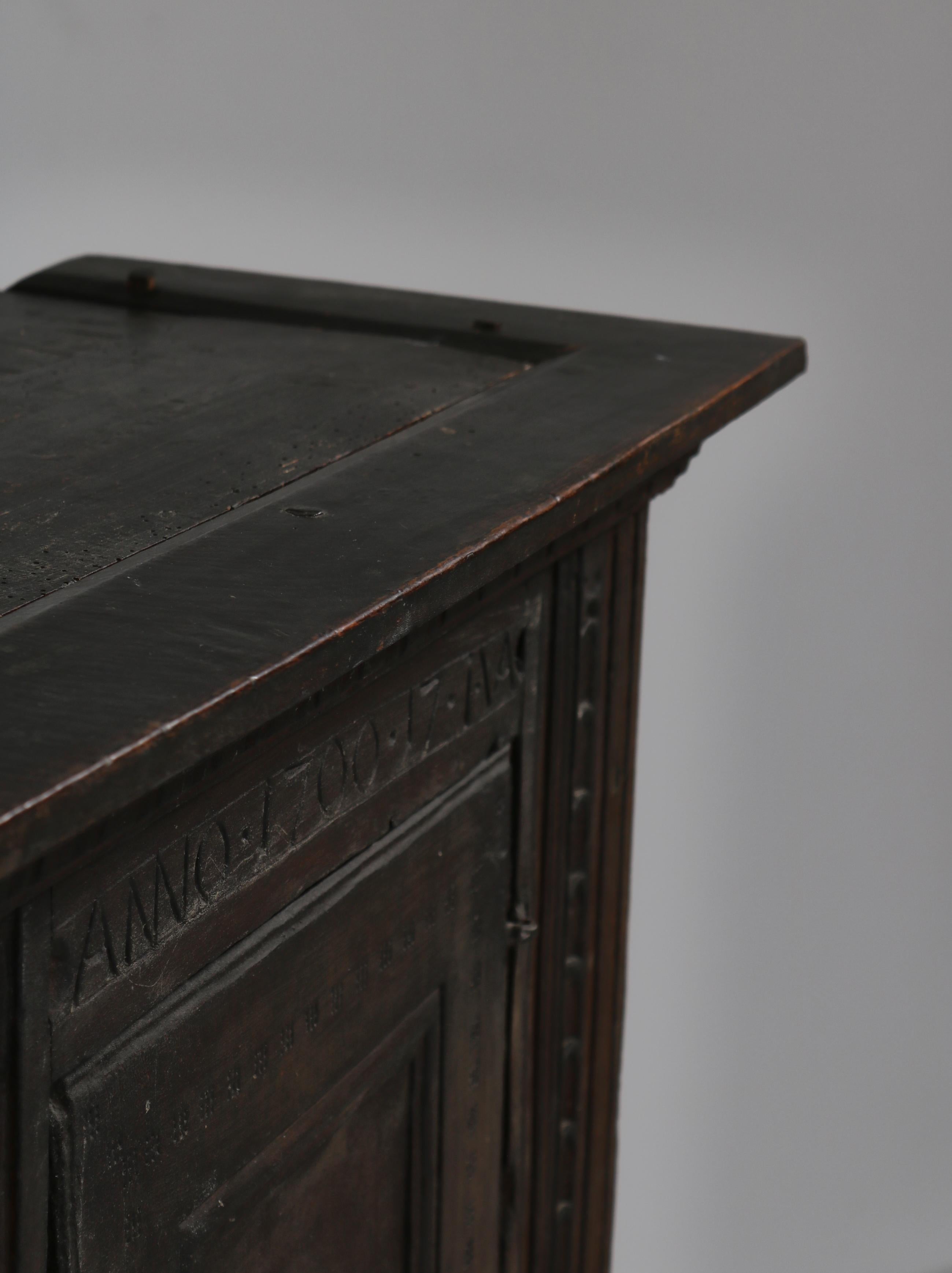18th Century Antique Black Stained Baroque Cabinet in Dark Stained Carved Oak For Sale