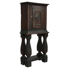 Antique Black Stained Baroque Cabinet in Dark Stained Carved Oak