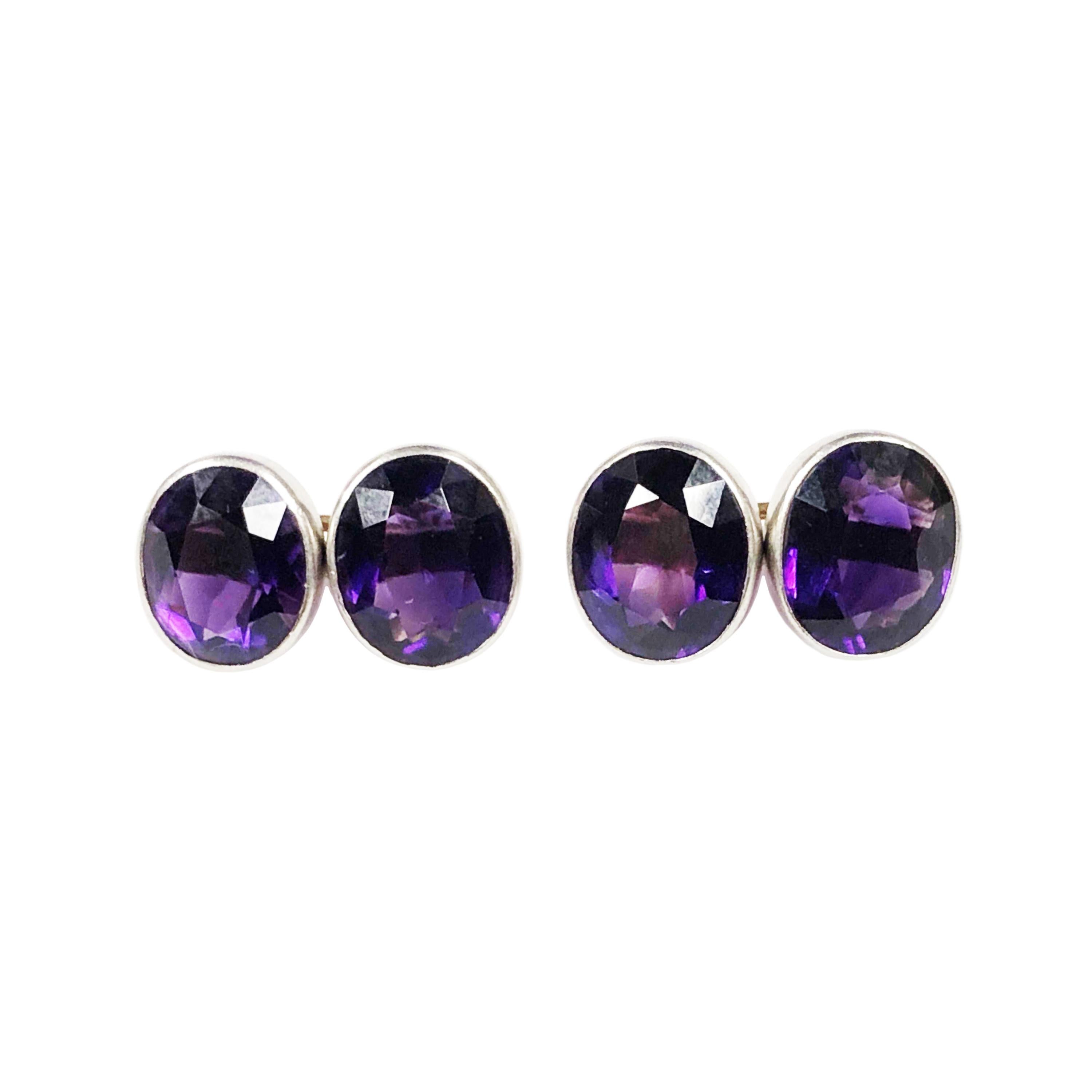 Circa 1910 Black Star & Frost, Platinum and 14K yellow Gold 2 sided Cufflinks, measuring 1/2 X 3/8 inch and set with a Gem color  Oval faceted Amethyst each measuring 11 X 9 approximately 3 Carats. Excellent condition.