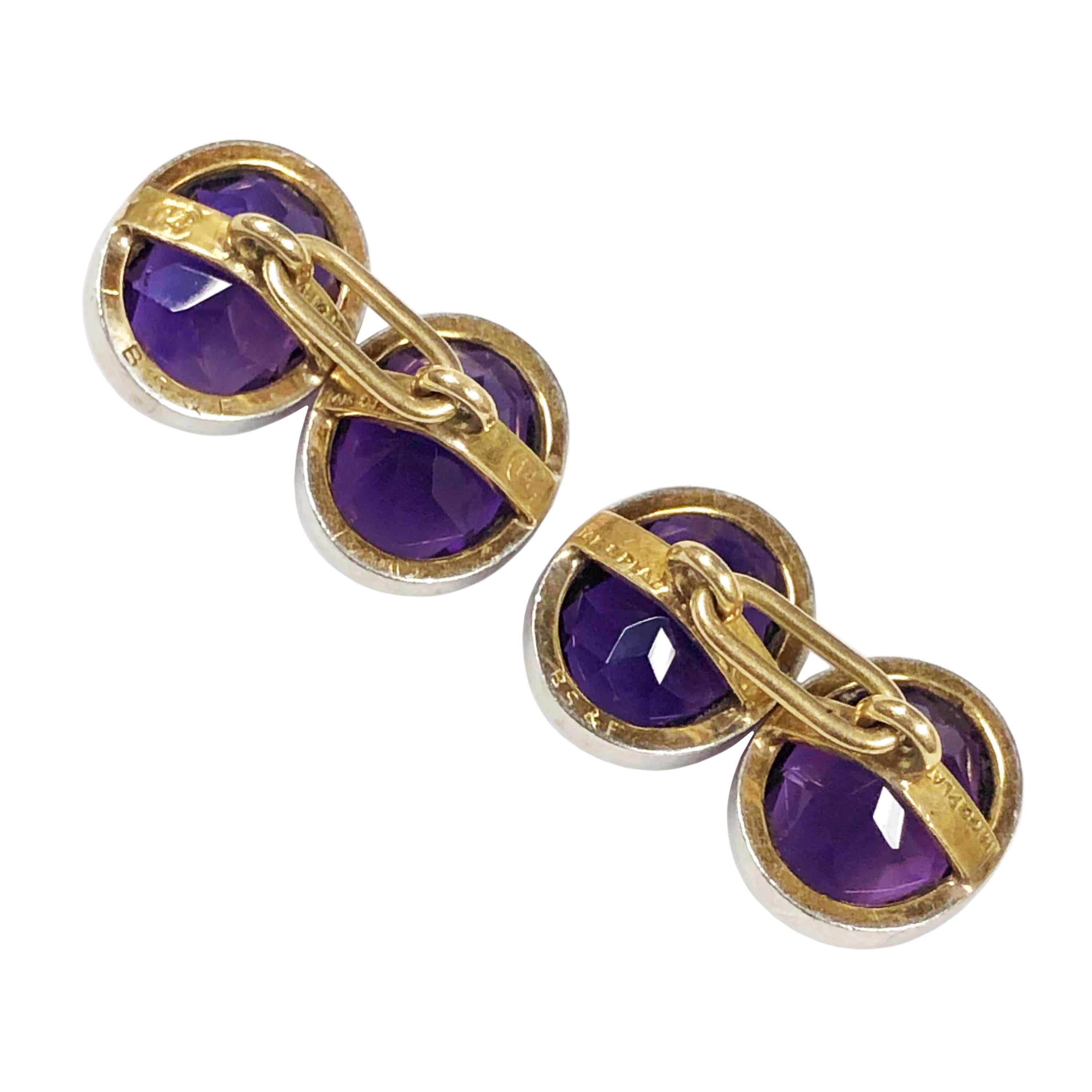 Edwardian Antique Black Star and Frost Platinum Gold and Amethyst Cufflinks