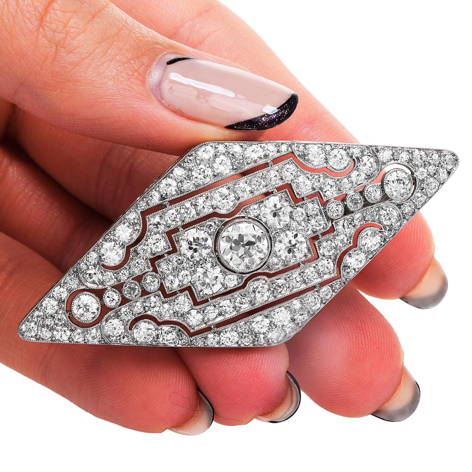 Round Cut Antique Black Starr & Frost-Gorham Diamond Platinum Deco Brooch Pin For Sale