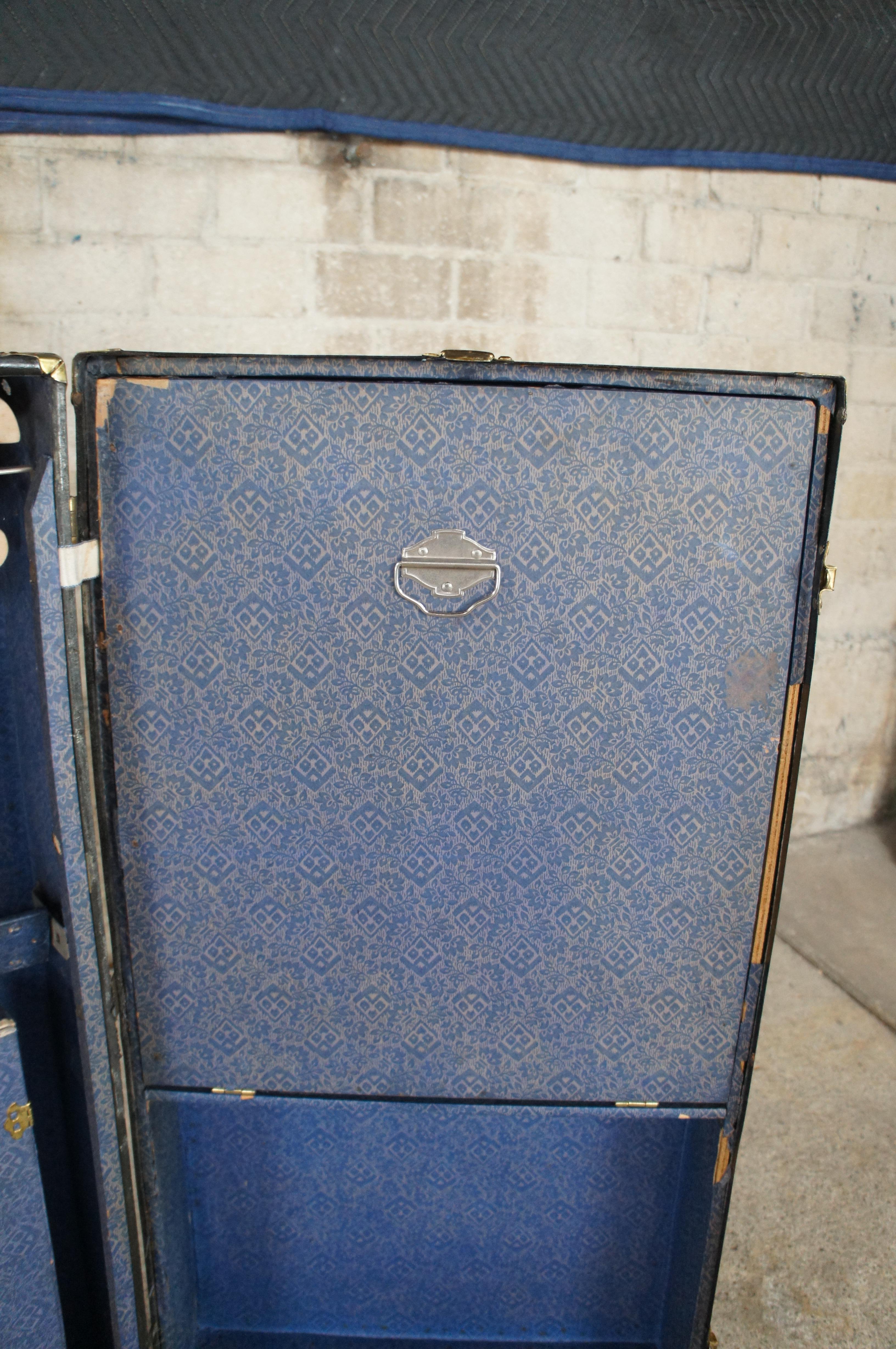 Antique Black Steamer Wardrobe Cabin Trunk Suitcase Luggage Footlocker For Sale 5