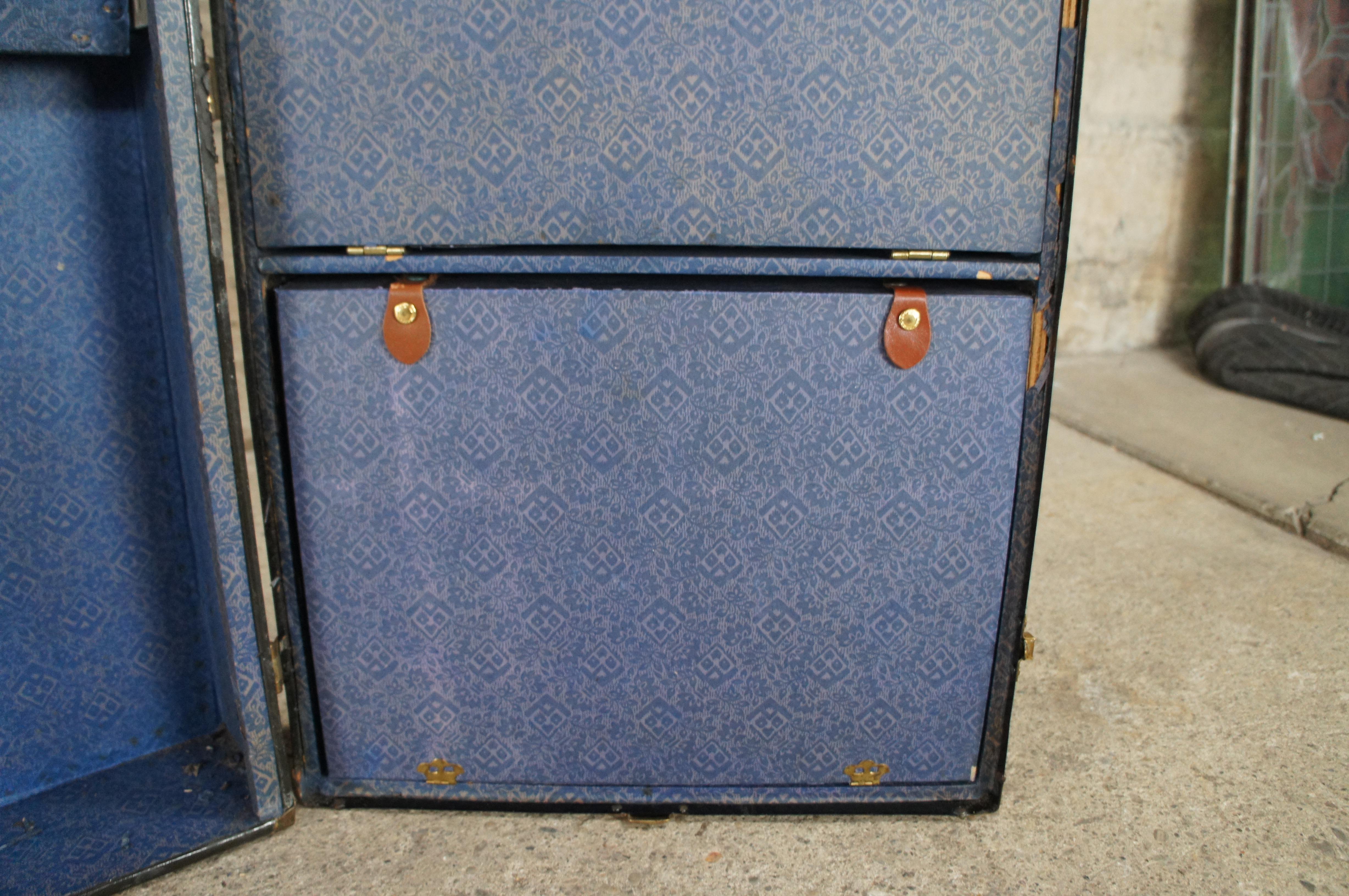 Antique Black Steamer Wardrobe Cabin Trunk Suitcase Luggage Footlocker For Sale 6