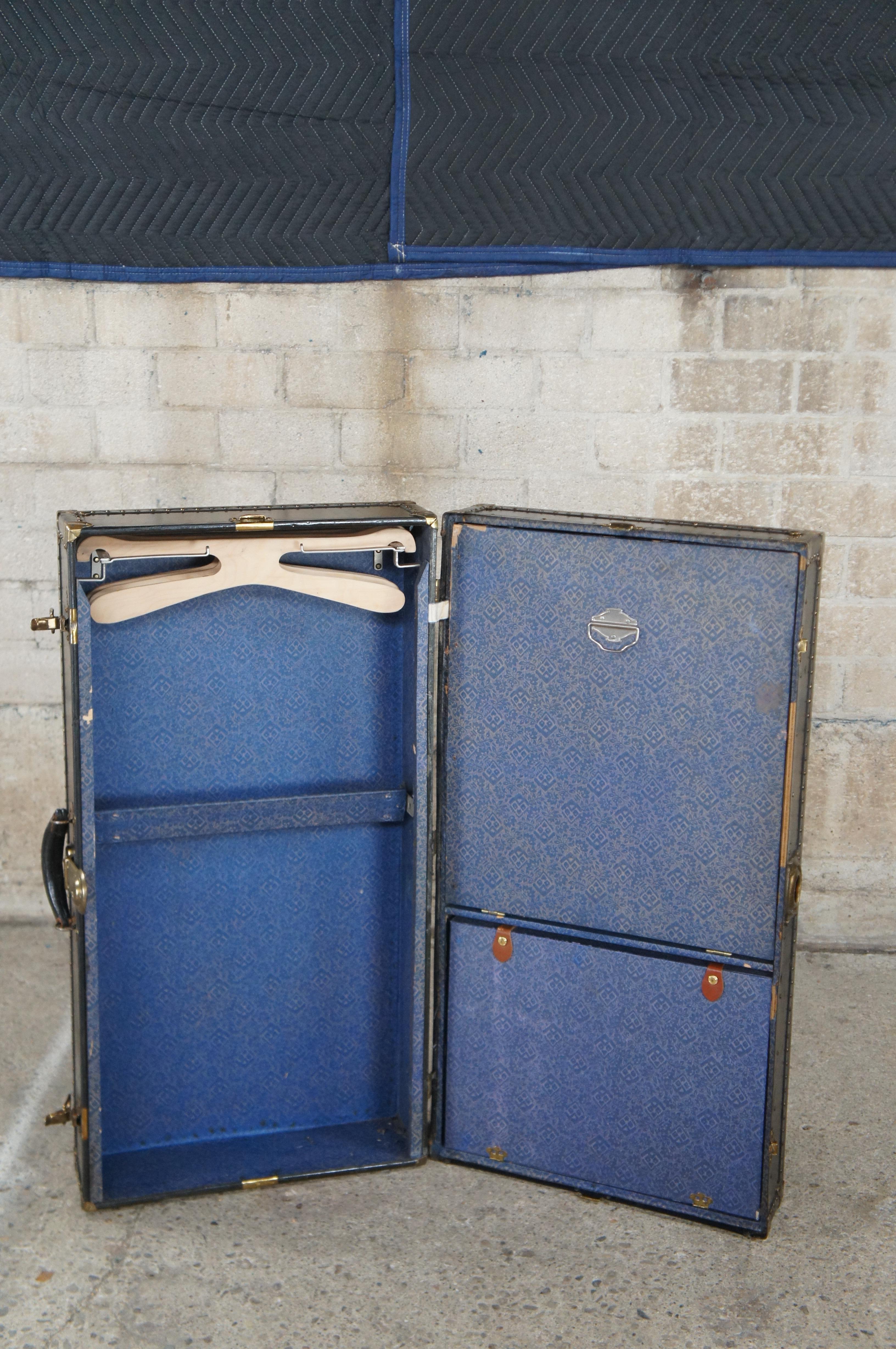 Antique Black Steamer Wardrobe Cabin Trunk Suitcase Luggage Footlocker For Sale 7