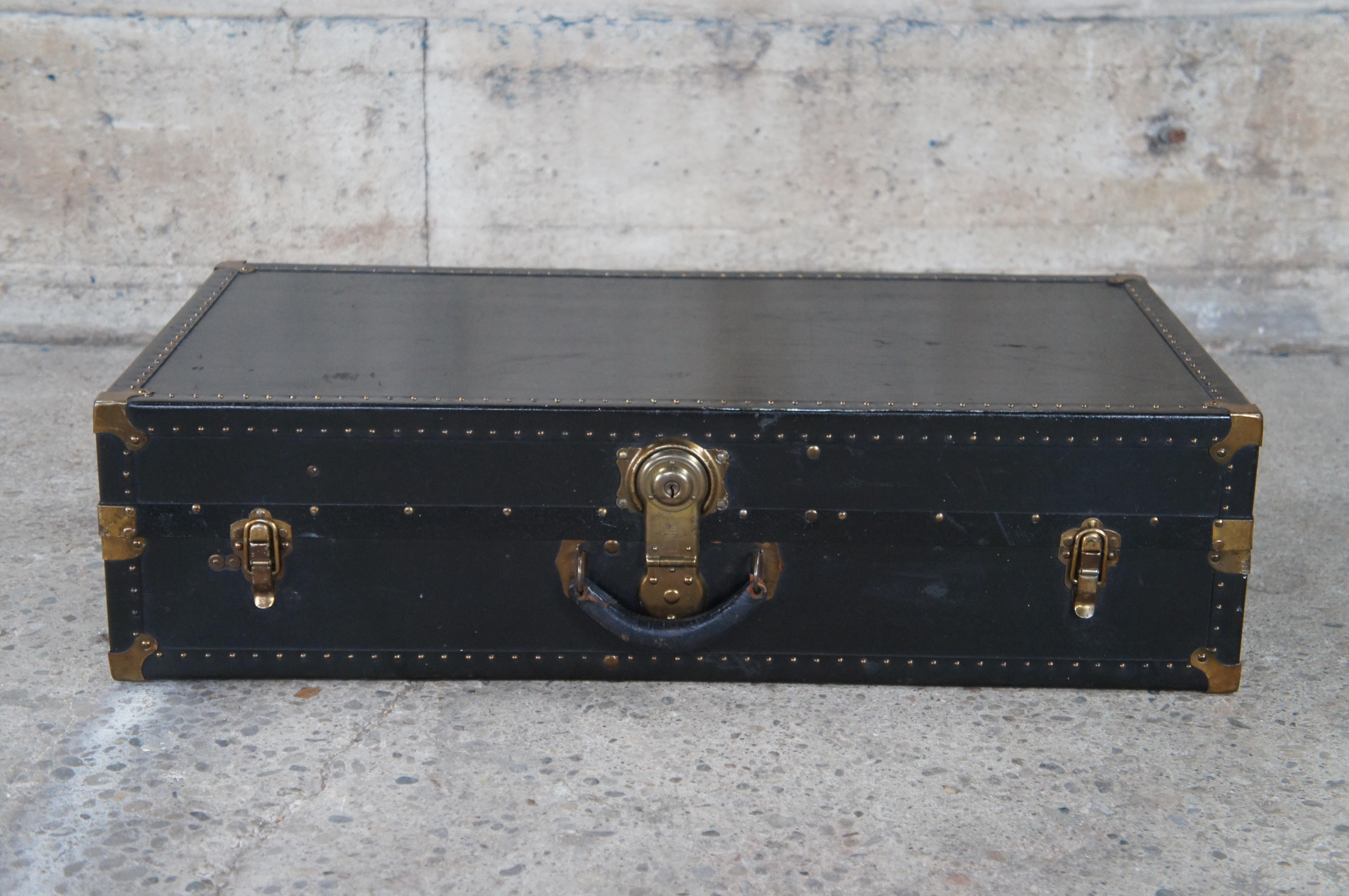 20th Century Antique Black Steamer Wardrobe Cabin Trunk Suitcase Luggage Footlocker For Sale