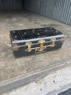 Antique Black Steel Cabin Trunk by Short Short & Co London, 1900s