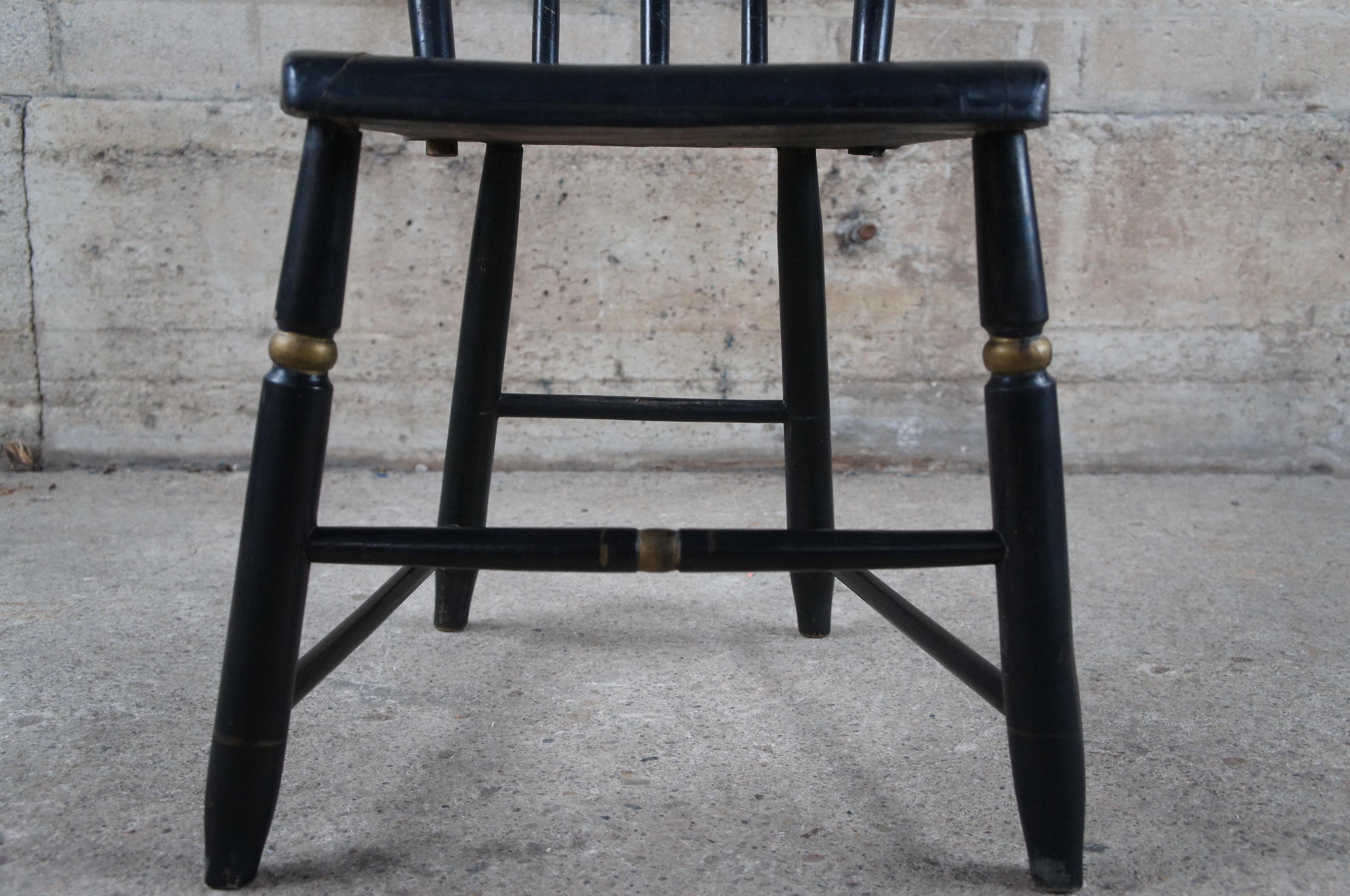 Antique Black Stenciled Hitchcock Style Plank Windsor Country Farmhouse Chair  4