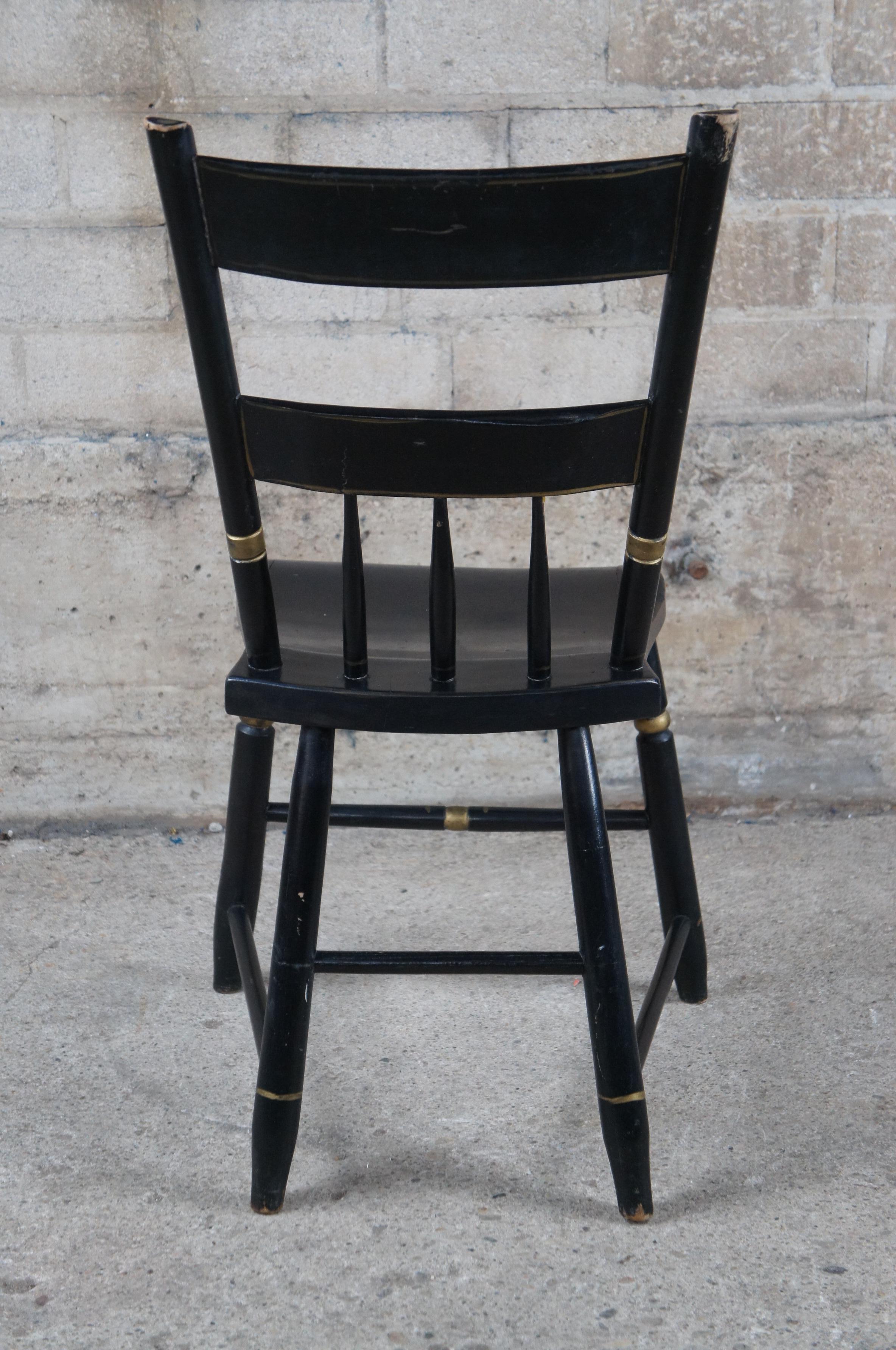 20th Century Antique Black Stenciled Hitchcock Style Plank Windsor Country Farmhouse Chair 