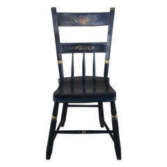Antique Black Stenciled Hitchcock Style Plank Windsor Country Farmhouse Chair