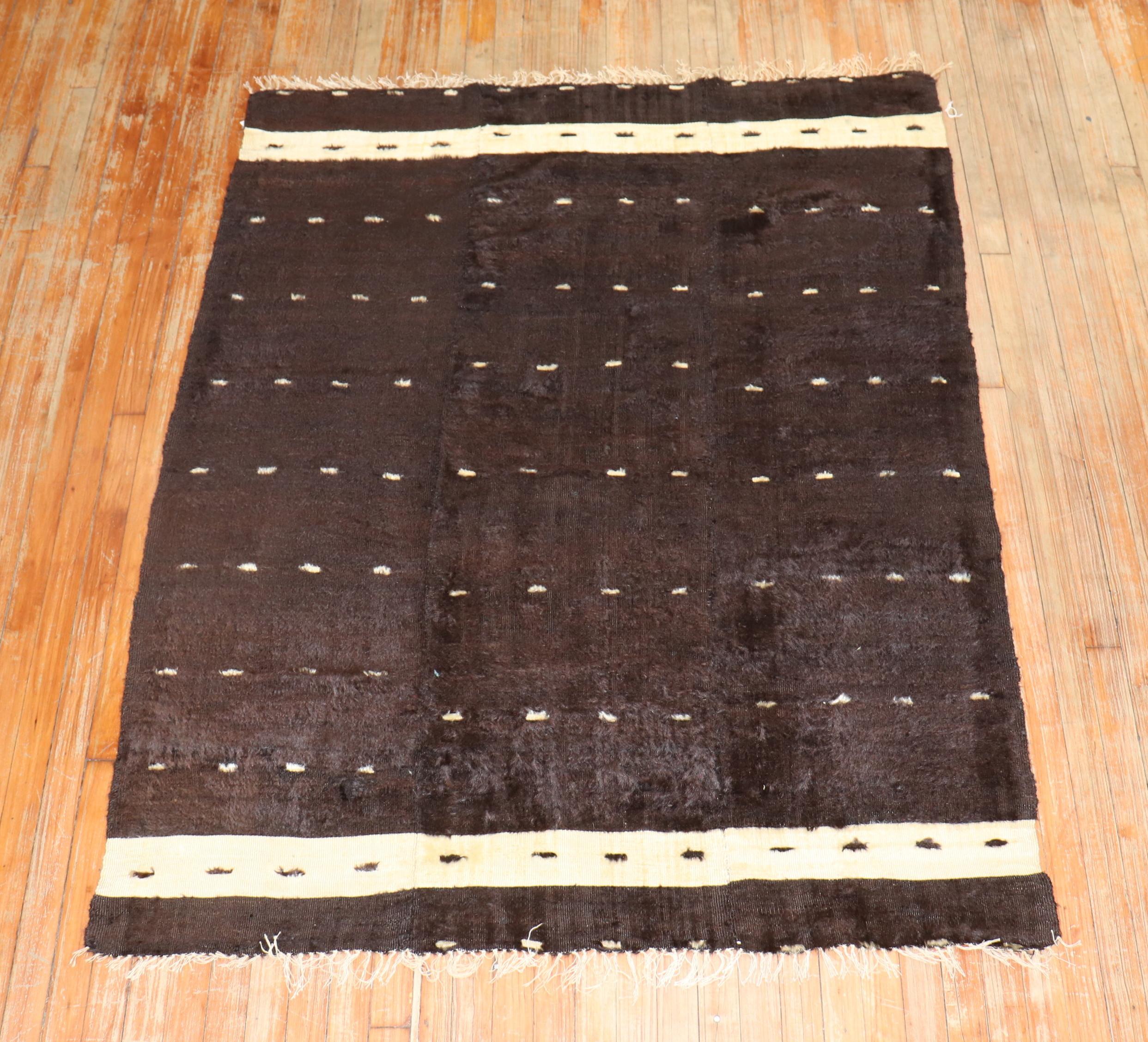 Mid-Century Modern Antique Black Turkish Mohair Rug For Sale