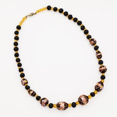 Antique Black Venetian Glass Wedding Cake Beaded Necklace, 1930s