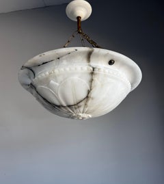 Antique Black & White Alabaster Lotus Pendant Chandelier, Top Quality Fixture
