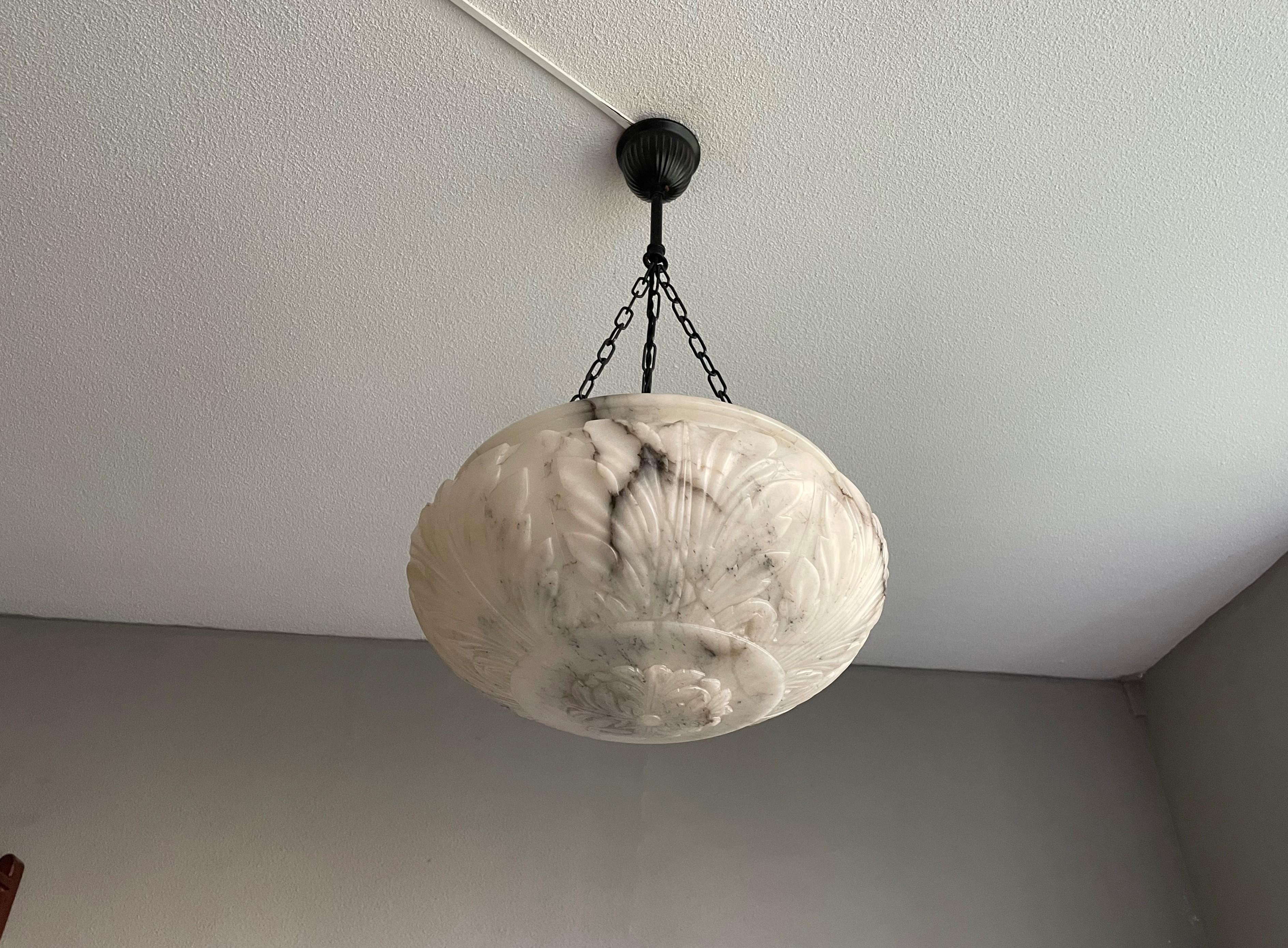Antique Black & White Alabaster Pendant Chandelier Top Quality Fixture 1900-1910 In Excellent Condition In Lisse, NL