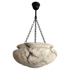 Antique Black & White Alabaster Pendant Chandelier Top Quality Fixture 1900-1910