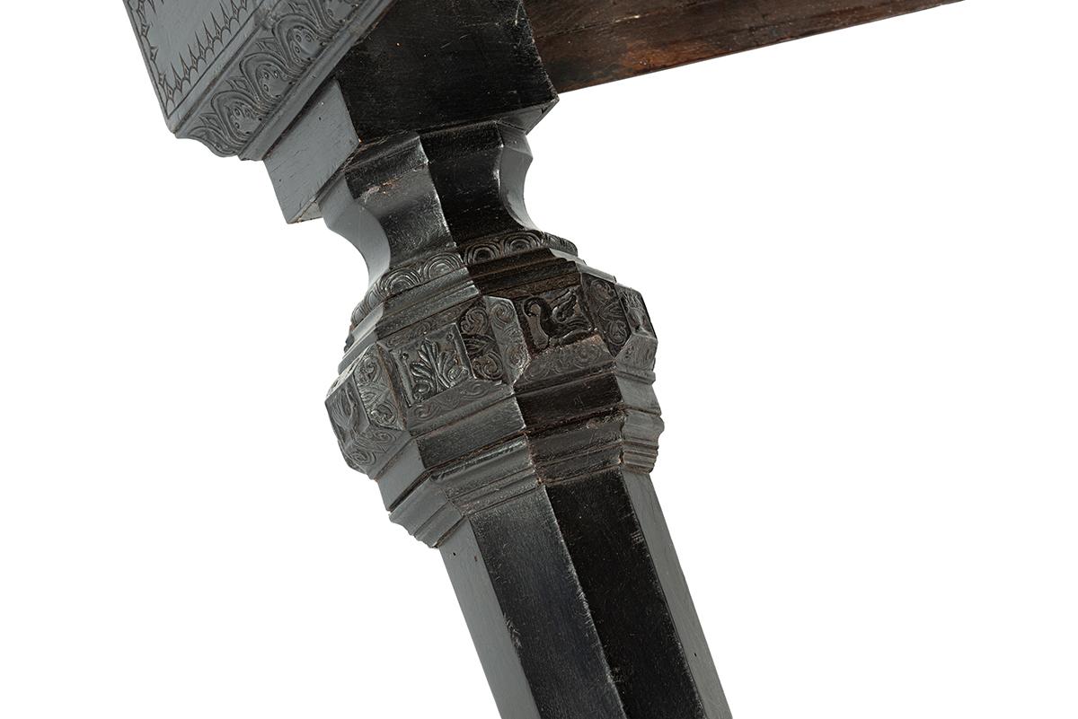 Antique  blackened walnut French Large Square Orientalistic Coffee Table For Sale 7