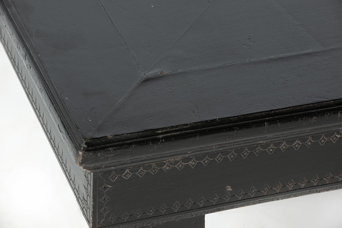 Antique  blackened walnut French Large Square Orientalistic Coffee Table For Sale 9