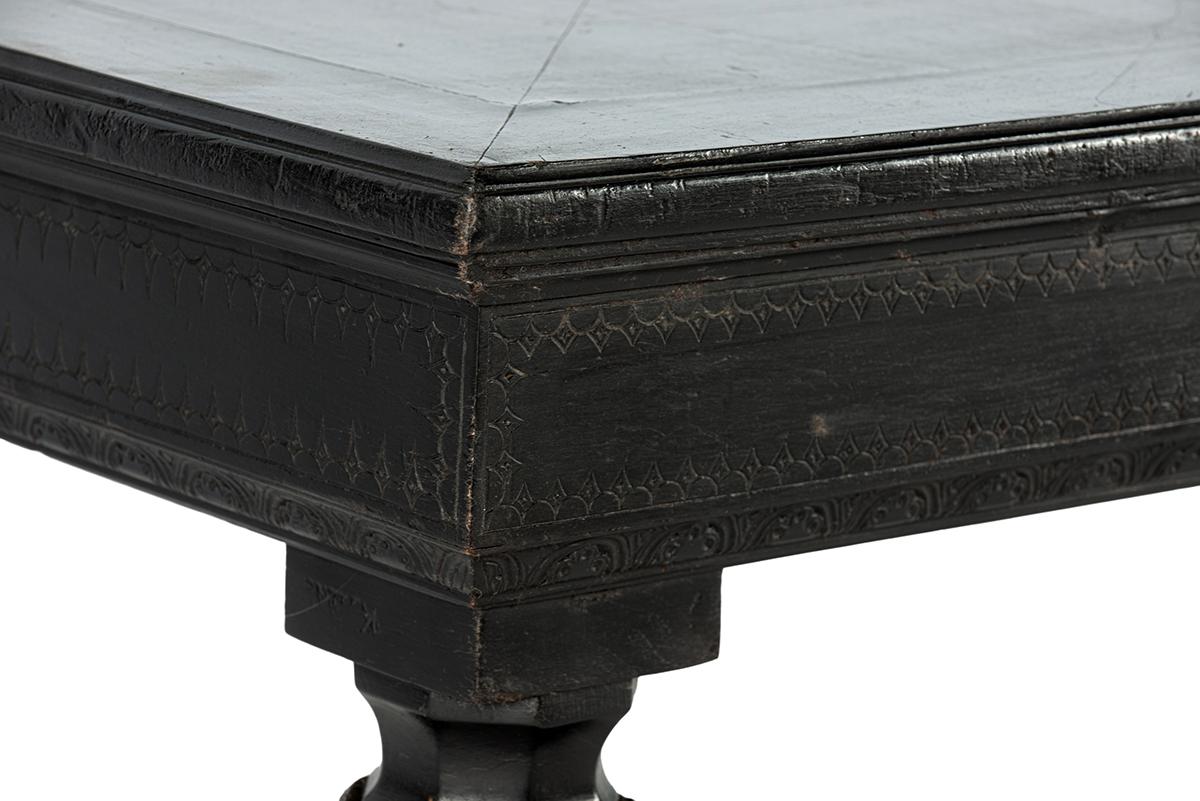 Antique  blackened walnut French Large Square Orientalistic Coffee Table For Sale 10