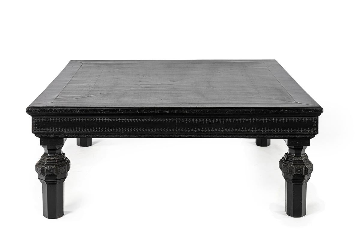 Walnut Antique  blackened walnut French Large Square Orientalistic Coffee Table For Sale