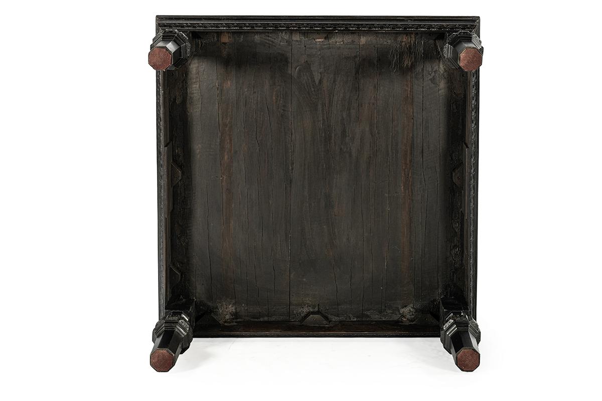 Antique  blackened walnut French Large Square Orientalistic Coffee Table For Sale 2