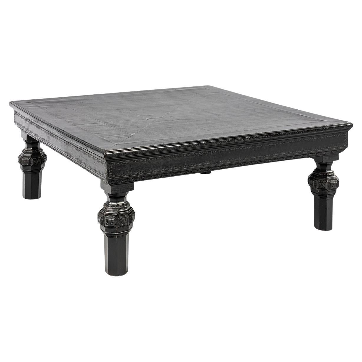 Antique  blackened walnut French Large Square Orientalistic Coffee Table For Sale