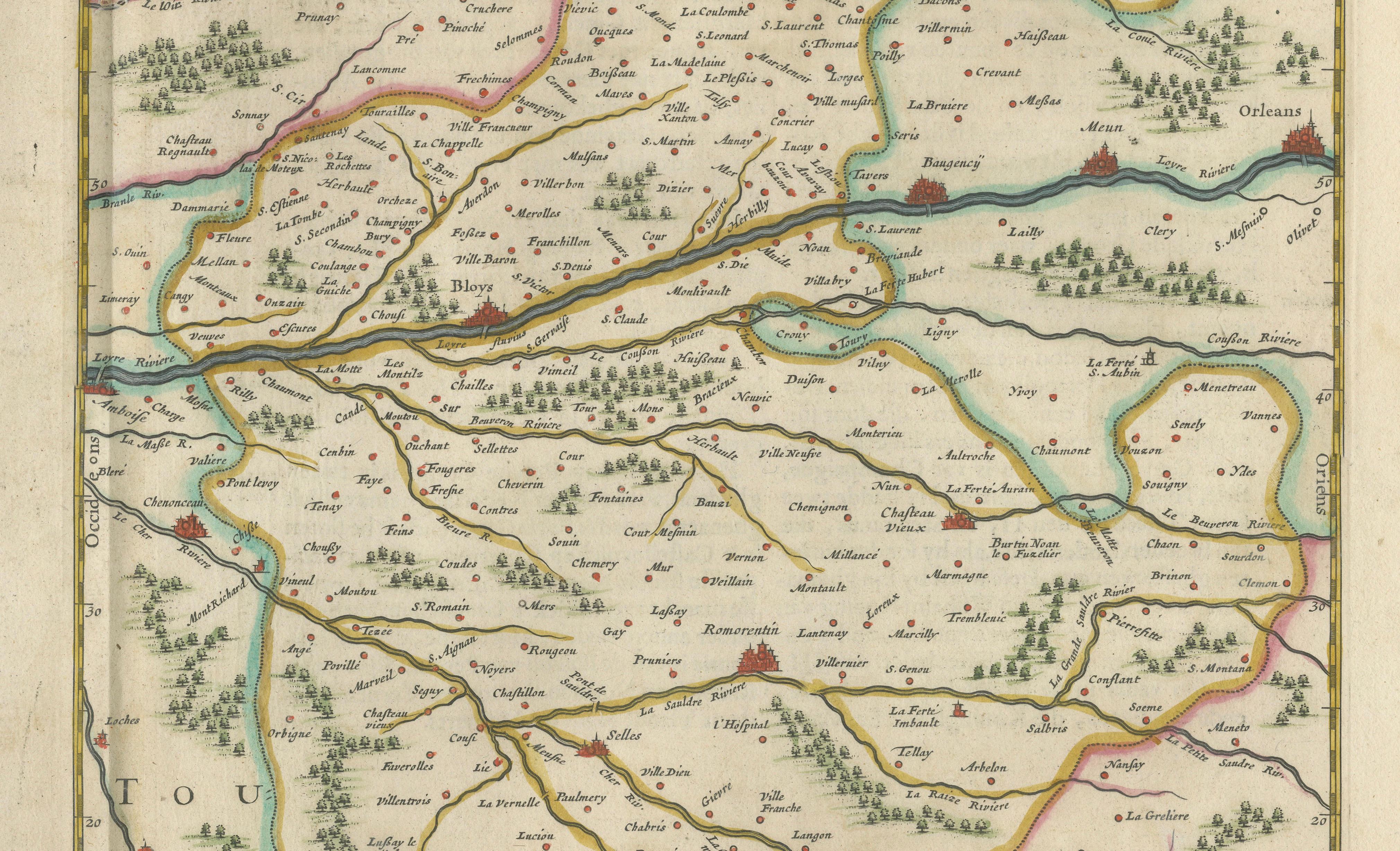 Antique Blaeu Double Map of Perche, Blois, Orléans and Tours, 1642