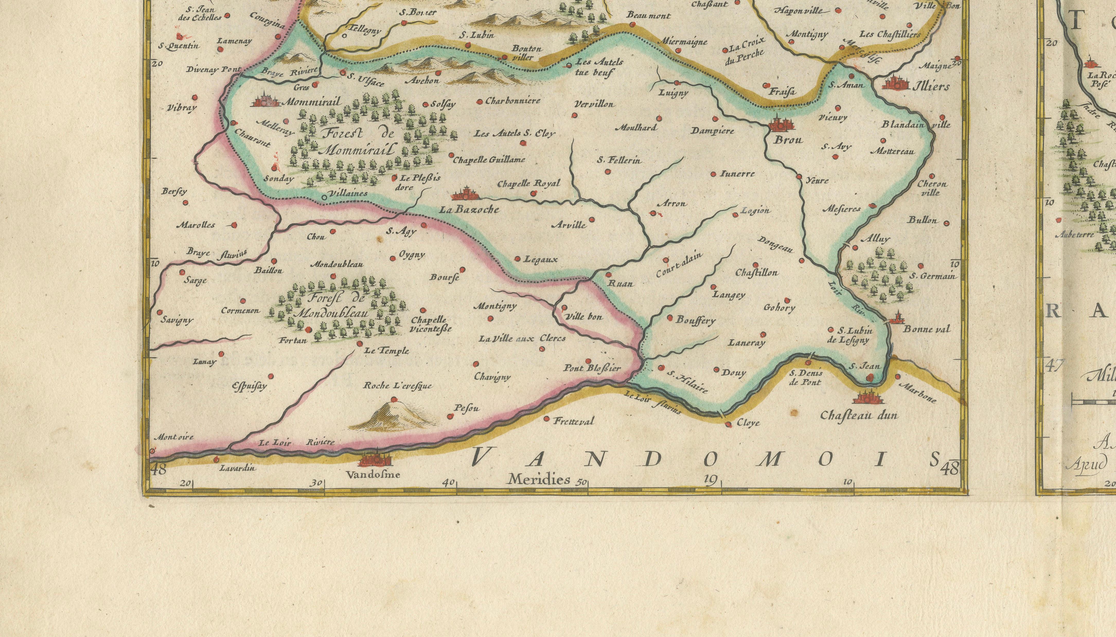 Antique Blaeu Double Map of Perche, Blois, Orléans and Tours, 1642