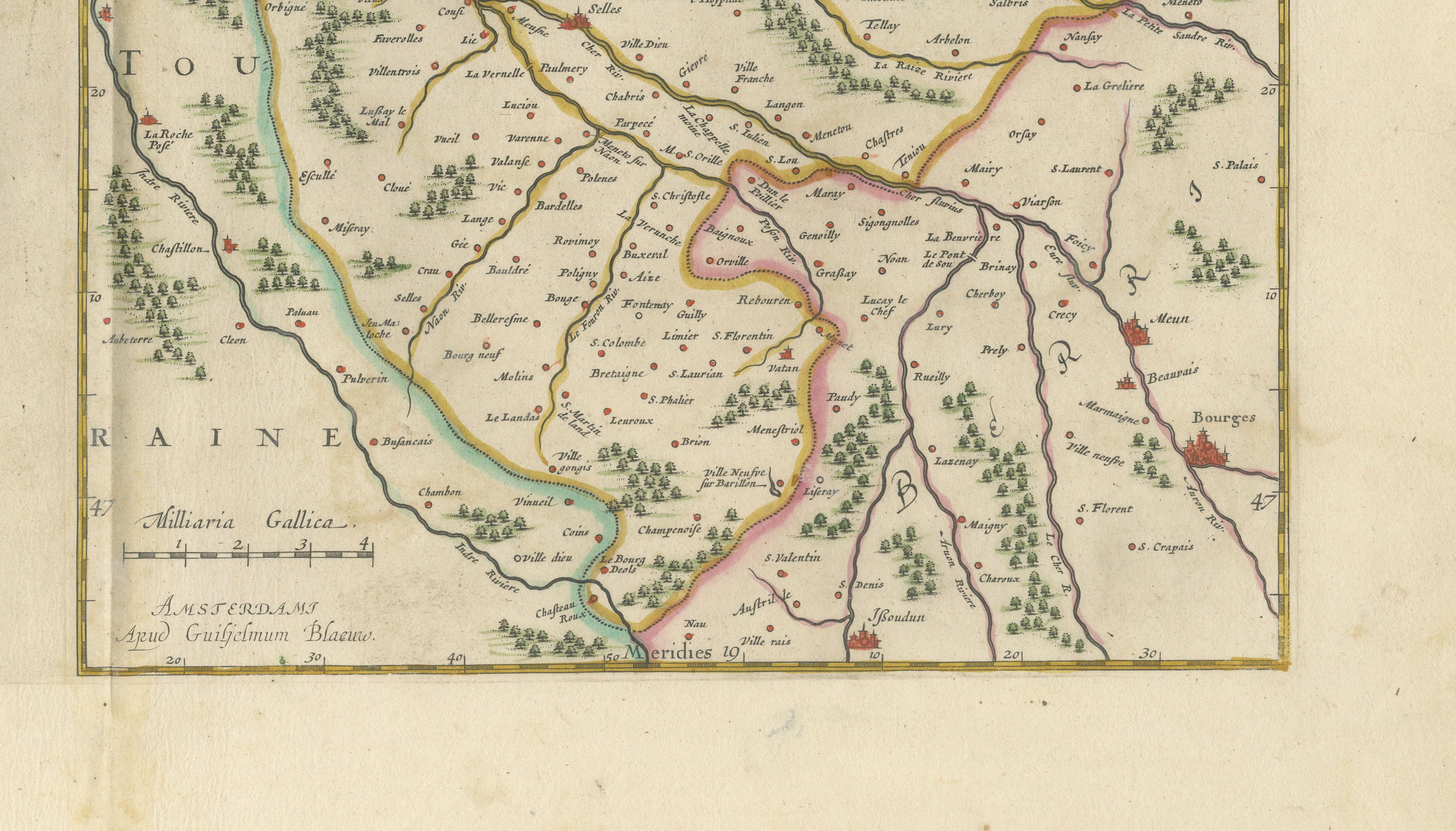 Antique Blaeu Double Map of Perche, Blois, Orléans and Tours, 1642