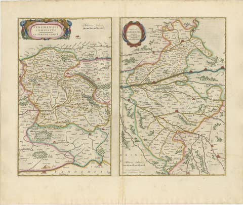 Antique Blaeu Double Map of Perche, Blois, Orléans and Tours, 1642