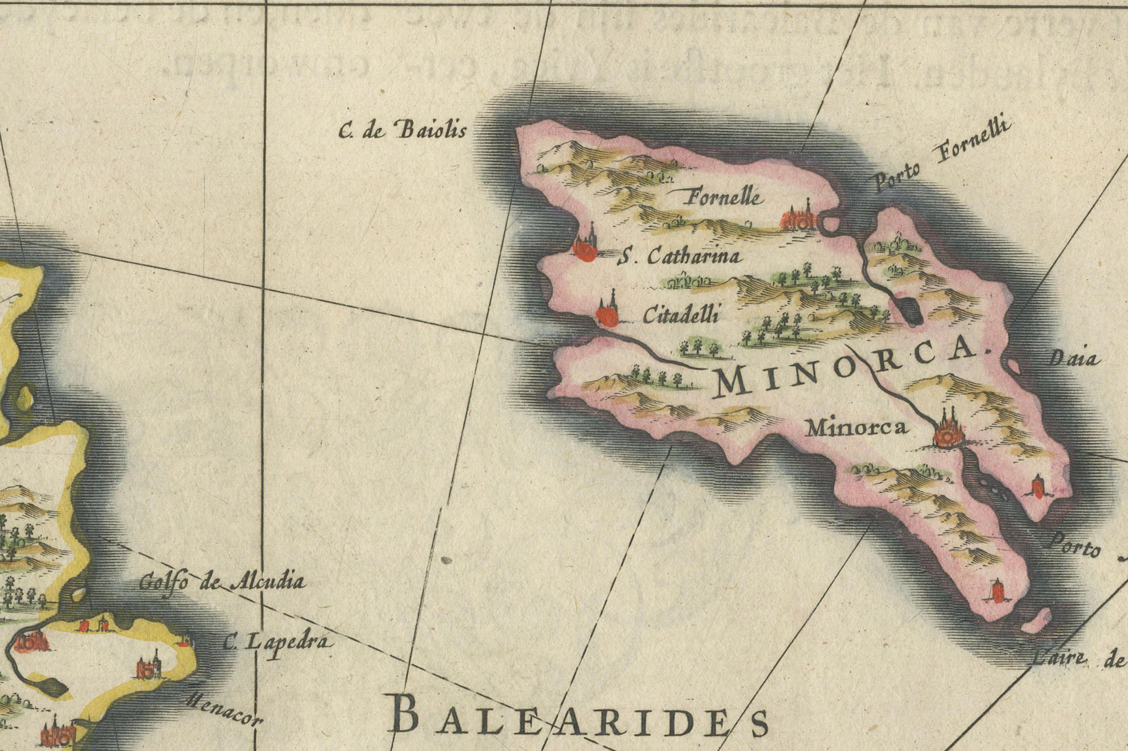 Antique Blaeu Map Mallorca Ibiza Balearic Islands, Mediterranean, 1642