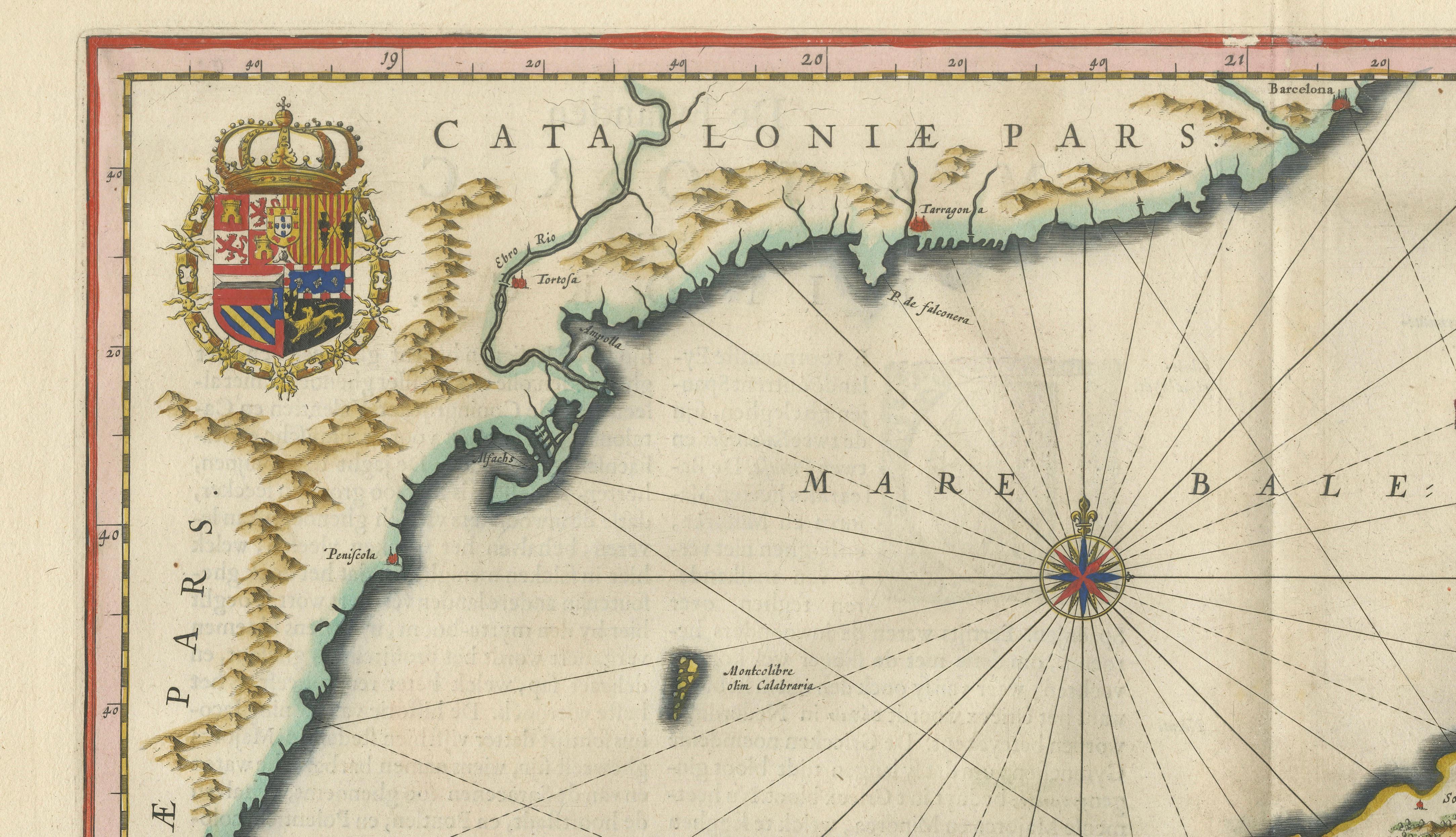 Antique Blaeu Map Mallorca Ibiza Balearic Islands, Mediterranean, 1642