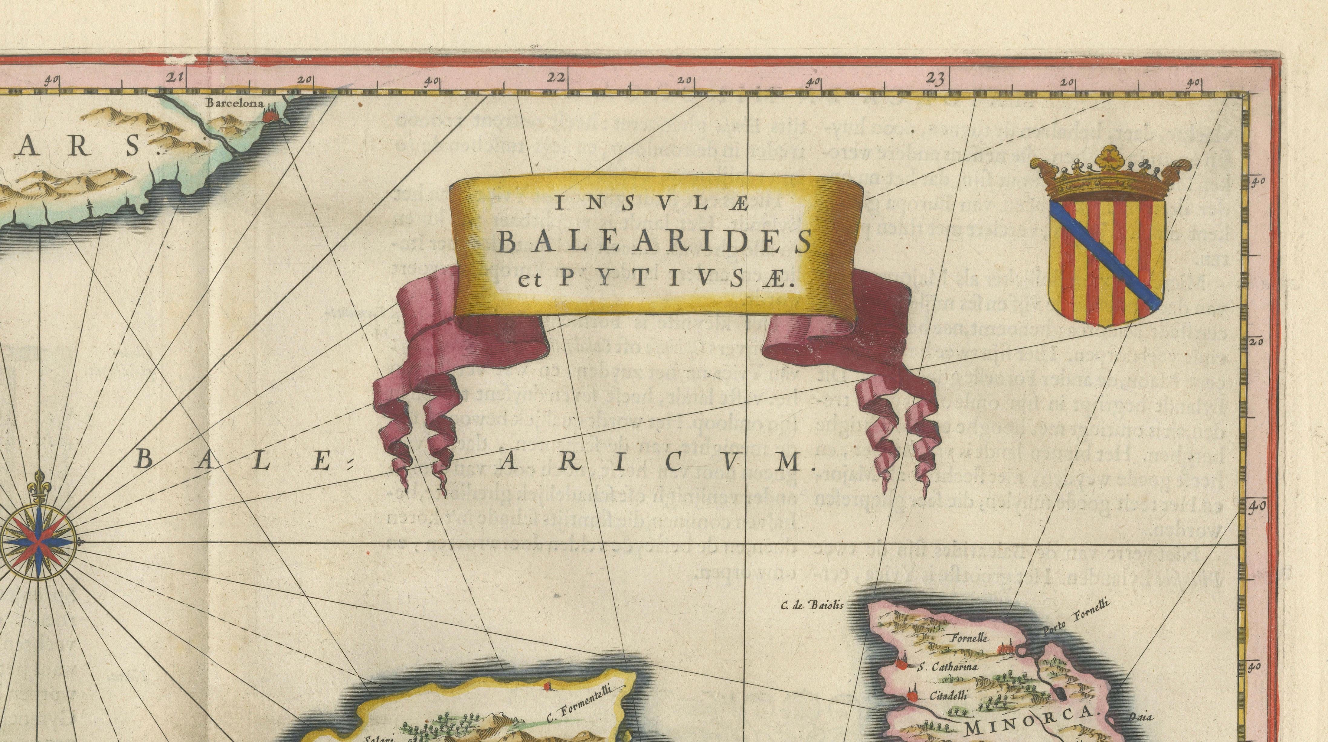 Antique Blaeu Map Mallorca Ibiza Balearic Islands, Mediterranean, 1642